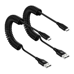 JGD-Lot de 2 c&acirc;bles spiral&eacute;s USB C 1,8 m type C Android Auto pour Samsung Galaxy S24 S23 S22 A15 A14 A35 A34 A55 A54, iPhone15 Plus Pro Max, Google, Xiaomi USB A vers USB C C&acirc;ble de charge rapide - Neuf