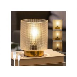 Lampe De Table Sans Fil Tactile Led Rechargeable Usb-C En Verre &iquest; Blanc Chaud E27, Intensit&eacute; R&eacute;glable - Neuf