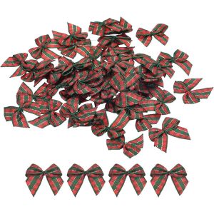 Kal-50pcs Mini N?Ud En Ruban Carreaux 2.5cm N?Uds En Ruban De Satin À Carreaux Pour Bricolage, Couture De N?Uds Pour Cheveux, Mariage, Fête D'anniversaire Rouge Foncé Vert - Neuf