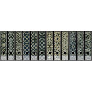 TIANYI-Lot d'étiquettes autocollantes pour 12 dossiers larges - Perforées avec trou de préhension - Étiquette large - Motif oriental - Bleu pétrole doré - Neuf