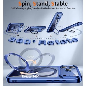 Kalanka-[Anneau En Métal Cd& 360° Rotation Support Invisible] Coque Magnétique Pour Iphone 17 Pro Max [Compatible Magsafe][Pare-Chocs Antichoc Galvanisé] Coque Fine Transparente Avec Support - Bleu I - Neuf