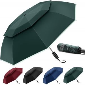 Parapluie De Voyage Compact Coupe-Vent &iquest; Parapluie De Ventilation Avec Double D&ocirc;me Pour La Pluie, Parapluie Portable Invers&eacute; &iquest; Ouverture Et Fermeture Automatiques Avec Bandes R&eacute;fl&eacute;chissantes - Neuf