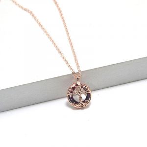 Collier Reiki Avec Pendentif Arbre De Vie En Argent Et Pendentif En Cristal De Pierre D'?il, Or Rose - Neuf