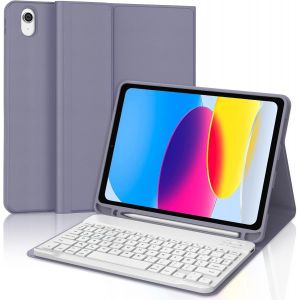 Coque Clavier pour iPad A16 11&egrave;me G&eacute;n&eacute;ration/10&egrave;me G&eacute;n&eacute;ration 10.9"" (2025/2022) AZERTY Fran&ccedil;ais Clavier D&eacute;tachable sans Fil Bluetooth pour iPad10 &egrave;me, Lavande - Neuf