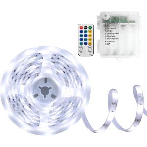 Bande Led À Piles, 5 M, 150 Led, Avec Batterie, Étanche, Avec Télécommande, Minuteur, Pour Décoration De La Chambre À Coucher, De La Maison, Blanc - Neuf