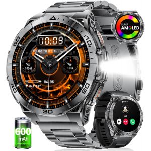 Montre Connect&eacute;e Homme Appels Pod&oacute;metro/Fr&eacute;quence Cardiaque/Sommeil Lampe De Poche &Eacute;cran Amoled/600 Mah Batterie Ip68 Imperm&eacute;able Smartwatch Android/Ios Noir[MON8300638] - Neuf