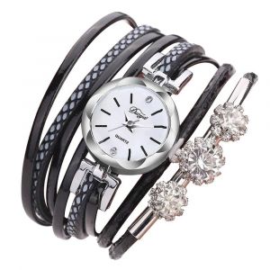 Duoya Femmes Fleur Strass Bracelet Montre-Bracelet Cha&icirc;ne Robe Montre &Agrave; Quartz (Noir) - Neuf