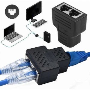 Promotion d'hiver,Rj45 1 &agrave; 2 ports femelle &agrave; femelle r&eacute;partiteur adaptateur Connecteur de r&eacute;seau d'extension Internet Prise en charge Cat5 Cat5e Cat6 Cat6e Cat7 Ethernet - Neuf