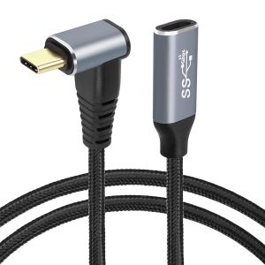 Eryi-Câble Usb C À 90 Degrés, Angle Haut Et Bas Usb3,1 Gen2 Usb Type C Mâle À Femelle Transfert De Données 10gbps Cordon De Charge Pd 100w, Câble De Type C Haut Vers Le Bas (1m/3.2ft) - Neuf