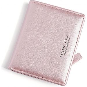 KALANKA-Portefeuille Femme en Cuir Petit à Fermeture Éclair Porte Monnaie Femmes Slim Court Portefeuilles avec 7 Emplacements de Carte (Rose Nacré) - Neuf