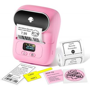 CHECARZHN--NO1-M110 Imprimante Etiquette Thermique, Imprimante D'Étiquettes Bluetooth Portable Thermique Etiqueteuse Compatible Ios Et Android, Convient Pour Bureau, Transport, Câble, Boutique, Rose - Neuf