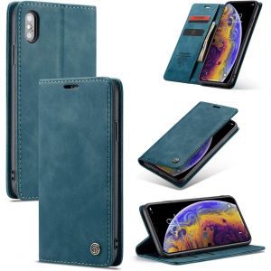 Maa-Coque Iphone X/Iphone Xs, Housse Antichoc En Cuir Pu Premium Fentes Cartes Etui Pochette De Portefeuille Avec Fonction Support Case À Rabat Pour Iphone X/Xs - Bleu Vert - Neuf
