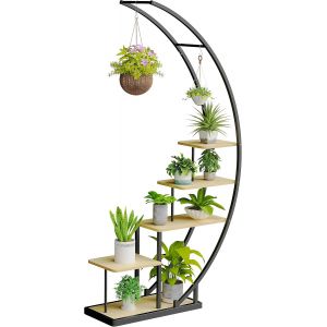 Nouvelhorizonstore-Support De Plantes En M&eacute;tal &Agrave; 5 Niveaux En Forme De Croissant De Lune 172 Cm, &Eacute;tag&egrave;re Pour Plantes Avec 5 &Eacute;tag&egrave;res Et Crochets, Support De Fleurs Haut Avec Protection Anti-Basculem - Neuf