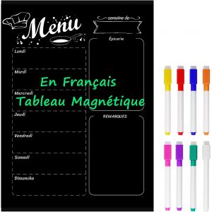 Jexnovashop-Fran&ccedil;ais Tableau Magnetique Frigo, A3 Planning Frigo Magnetique Pour R&eacute;frig&eacute;rateur Avec 8 Craies Liquides Color&eacute;es, 40 Cm X 30 Cm Planifier Les Repas Familiaux, Listes De Courses - Noir - Neuf