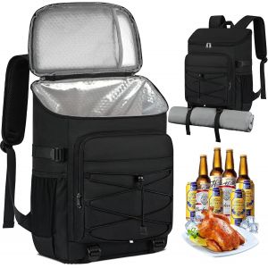 Ulteronixshop-30L Sac a Dos Isotherme a Glaci&egrave;re Sac Pique-Nique Imperm&eacute;able Grand Sac Isotherme Repas Lunch Box Camping Barbecue Trekking Noir - Neuf