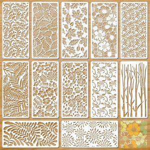 Mevronisshop-12 Pi&egrave;ces Pochoirs De Textures Florales, Mod&egrave;le De Dessin De Textures D&eacute;coratives Feuilles, Set De Pochoirs R&eacute;utilisables En Plastique Pour Meuble Sol Toile Bois Verre Et Fabrication De - Neuf