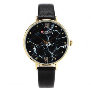 Montre-Bracelet Analogique A Quartz Curren Pour Femme Avec Cadran Marbre Et Bracelet En Cuir (Boitier En Or Rose Et Noir) - Neuf
