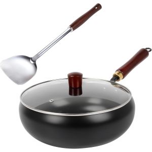 Jexnovashop-Po&ecirc;le En Fonte Naturelle, Poele Wok Induction, 28cm Poele Wok Induction Avec Couvercle, Sans Rev&ecirc;tement Chimiqu Po&ecirc;le Sauteuse Durandal Fait Tout Tous Feux - Neuf