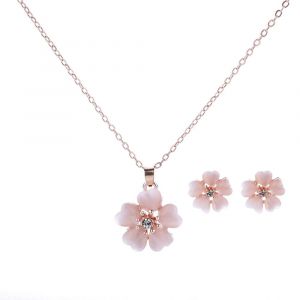 Parure De Bijoux En Alliage D'opale Pour Femmes, Collier Avec Pendentif En Forme De Fleur Et Boucles D'oreilles - Neuf