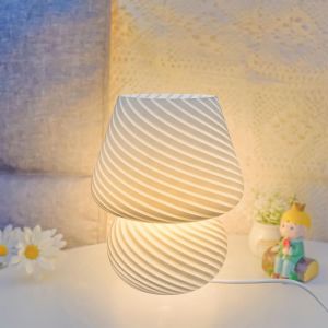 Lampe De Table Champignon En Verre, Veilleuse 3 Couleurs Changeantes, Lampe De Bureau Champignon À Intensité Variable, Led Champignon Lampe De Table For Hôtel Chambre (Blanc) - Neuf