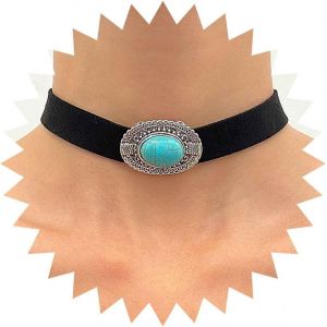 Kal-Collier Tour De Cou Bohemia En Cuir Turquoise Collier Tour De Cou En Velours Noir Collier Collier Turquoise En Daim Collier Turquoise Court Collier Tribal Vintage Bijoux Pour Femmes Filles - Neuf