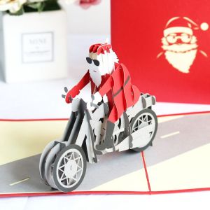 3d Pop Up Carte De No&euml;l 3 Pi&egrave;ces,La Main De No&euml;l Cartes De Voeux Avec Enveloppe Pour La F&ecirc;te D'anniversaire De No&euml;l, Cartes Cadeaux,Carte De Remerciement Du P&egrave;re No&euml;l &Agrave; Moto - Neuf