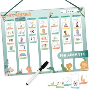 NouvelHorizonstore-Planning semaine pour enfants - Tableau magn&iquest;&iquest;tique Montessori au design mignon avec 200 aimants & un stylo - Jeux &iquest;&iquest;ducatifs &iquest;&iquest; partir de 3 ans - Calendrier pour enfants - Neuf