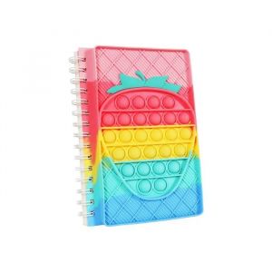Cahier A5 - Pop It Fraise Arc-en-ciel - 50 pages lign&eacute;es - Couverture silicone antistress - Enfant - Neuf