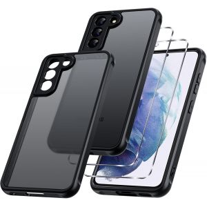 JGD-3 en 1 Coque Mat pour Samsung Galaxy S21 5G 6,2 Pouces, avec 2 Verre Tremp&eacute; Protection &eacute;cran, Etui Translucide Givr&eacute;e Arri&egrave;re Housse Antichoc Case, Cover Anti-Empreintes Digitales, Noir - Neuf