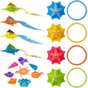 Jouets De Plongée, 20 Pièces, Enfant, Piscine, D'eau, Anneaux, Torpedo Bandits, Bâtons Plongés, Algenspiel, Gemmes, Pistolet À Eau, Filet De Pêche, Peche Aux Canards Avec Sac De Rangement - Neuf