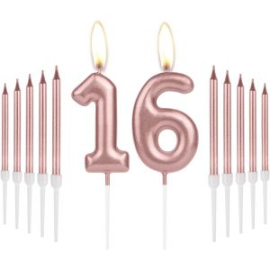 Décorations D'anniversaire Pour Filles-Numéro 16 Or Rose Bougies Longues Pour Décoration De Gâteau-Parfait Pour Les Fêtes D'anniversaire Des Femmes Et Le 16e Anniversaire De Mariage - Neuf