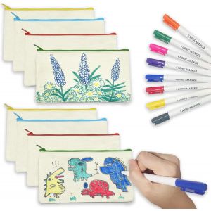 MAA-, 8 Pochette Tissu Zippée et 8 Marqueur Textile, Trousse à Crayons Vierge Set de Dessin, idéal pour Cadeau Anniversaire Enfants Invites, Cadeau Invité Mariage et Prix de lot Kermesse - Neuf