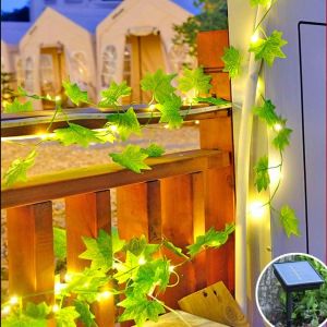 Aiou-Guirlande Solaire D'extérieur,10m 100led Feuille D'érable Guirlande Solaire 8 Modes Intérieur/Extérieur,Guirlande De Lierre Étanche Avec Guirlande Lumineuse Pour Noël,Mariages Décoration - Neuf