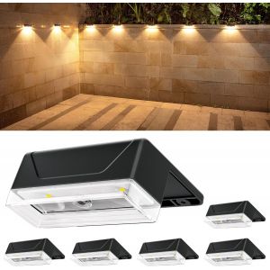 Lampe Solaire Exterieur Applique: Lot De 6 Led Lumiere Murale Jardin - Ip65 Étanche Avec 8 Luminaire Modes - Éclairage Coloré Puissant Pour Clôture Patio Terrasse Cour - Neuf