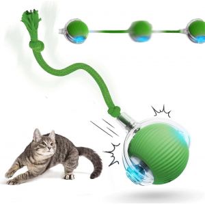 Jouet Interactif De Chat - Smart Silicone Roulement À Billes Avec La Queue Pour L'intérieur Des Chats Et Des Chiens, L'évitement D'obstacle, Activé Par Le Mouvement, Vert - Neuf