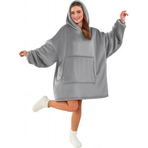 Ulteronixshop-Couverture douillette avec manches - Pull &agrave; capuche - Grande taille - Avec poches - Sherpa - Gris - Neuf