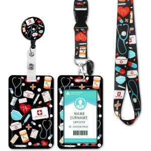 Kalanka-Porte Badge Infirmiere, Porte Badge De Carte D'identification Avec Cordon Tour De Cou Pour Pour Clés, Carte D'étudiants, Carte Bus (Nurse Black) - Neuf