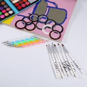 Lot de 13 pinceaux a ongles pour acrylique, gel UV, peinture, dessin, pointillage, avec 10 rouleaux de ligne de manucure - Neuf