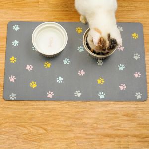 Kalanka-Solday Tapis De Nourriture Pour Animaux De Compagnie Pour Chiens Et Chats - 50 X 30 Cm - Tapis De Gamelle En Silicone Imperméable Et Antidérapant (Gris Clair) - Neuf