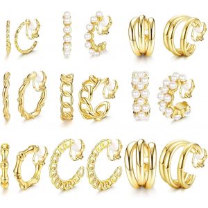 Kalhx-9 Paires Boucles D'oreilles Clip Or Pour Femme Boucles D'oreilles Clip Perles Boucles D'oreilles Grosses Pendantes Sans Piercing Triple Ouvertes Faux Boucles D'oreilles Pour Filles Cadeau - Neuf