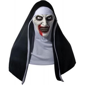 Masque D'horreur De Nonne Avec Foulard Casque-Masque De Terreur D'halloween En Latex Effrayant Pour Carnaval Et F&ecirc;te - Neuf