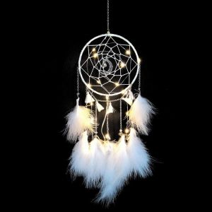 Attrape-rêves géant (blanc, 16 x 55 cm), fait main, avec ses plumes, suspension décorative pour la voiture et la chambre - Neuf
