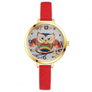 Gaiety 3 Femmes Dames Filles Belle Hibou Motif Quartz Mouvement Montre Montre-Bracelet (Rouge) - Neuf