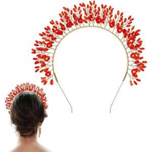 Kal-Serre Tete Fleur Vignes De Cheveux Cristal Mariage Tête De Rouge Bandeaux En Feuilles Accessoires De Cheveu Fête Anniversaire Pour Mariées Pour Femmes X04821 - Neuf