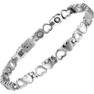 Bracelets Magnétiques Pour Femmes Titane Acier Avec Aimants Puissants Bracelet En Forme De C?ur (Argent) - Neuf