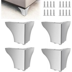 4 pièces de 10cm Pieds de Meuble en Acier Pieds d'armoire Pieds pour chaises Table Armoire TV tiroirs canapé avec vis Pieds de Meuble Montage Facile Triangle (Argent,4"" (10cm)) - Neuf