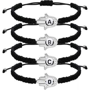 Kal-Bracelet Personnalis&eacute; Avec 26 Lettres De A &Agrave; Z - Main De Fatma - Bracelet De Protection Contre Le Mauvais ?il - Porte-Bonheur - Cordon Noir Tress&eacute; R&eacute;glable - Neuf