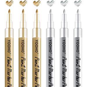 Kaojl-Lot De 3 Stylos Acryliques M&eacute;tallis&eacute;s Dor&eacute;s Et Argent&eacute;s-Imperm&eacute;ables-Pointe Fine De 0,7 Mm-Multimarqueur Pour Pierres,Bois,Verre,Scrapbooking,Toile,Cuir,C&eacute;ramique,Dessin (3 Dor&eacute;s Et - Neuf
