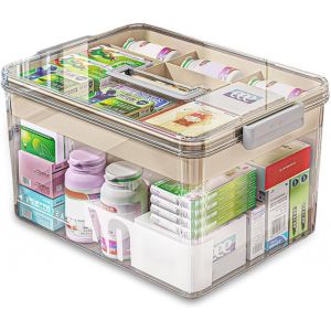 Tianyi-Boite A Medicament Rangement, Boite A Pharmacie 2 Niveaux, Boite Medicaments Transparente Multifonctionnelle Pour Maison Et Exterieur (Blanc) - Neuf