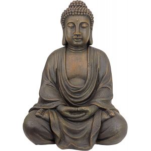 Nouvelhorizonstore-Bouddha M&iquest;&iquest;Ditatif Du Grand Temple Statue De Jardin, Moyen 66 Cm, Polyr&iquest;&iquest;Sine, Pierre Grise - Neuf